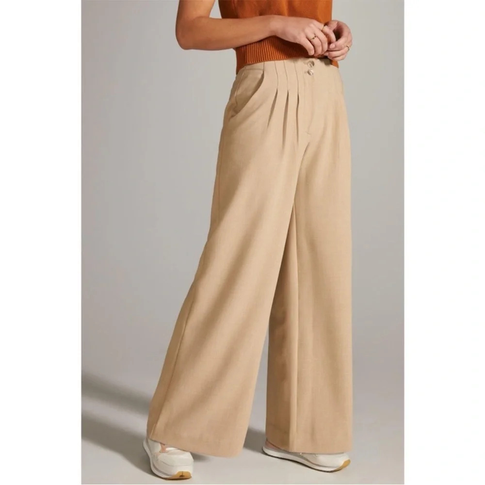 NWT Anthropologie Maeve Wide-Leg Trousers Beige size  2